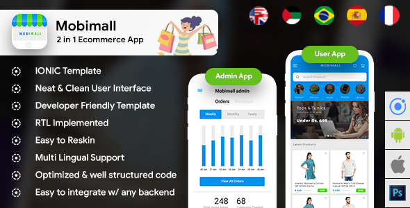 eCommerce Android App template + eCommerce iOS App Template |2 Apps| HTML+CSS IONIC 3| Mobimall